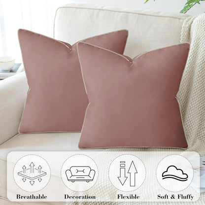 StylizShades Cotton Velvet Cushion Covers, Decorative Throw Pillow Cover for Living Room Couch/Sofa - Rose Gold-Cream Crust, Set Of 2