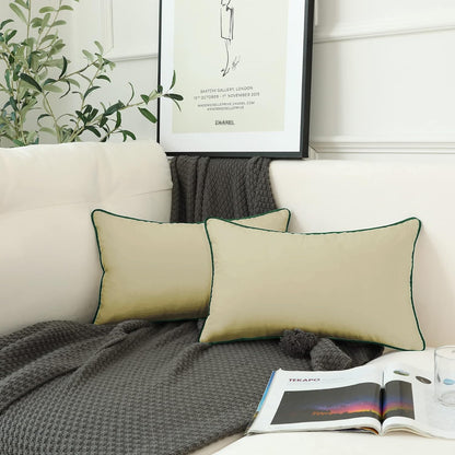 StylizShades Cotton Velvet Cushion Covers, Decorative Throw Pillow Cover for Living Room Couch/Sofa - Cream Crust-Forest Green Set of 2