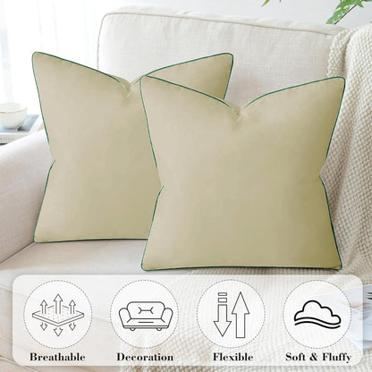 StylizShades Cotton Velvet Cushion Covers, Decorative Throw Pillow Cover for Living Room Couch/Sofa - Cream Crust-Forest Green