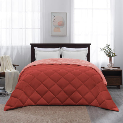 Microfiber Reversible All Seasons Quilt Blanket, AC Comforter for Double Bed, Strawberry Pink & Peach Pink