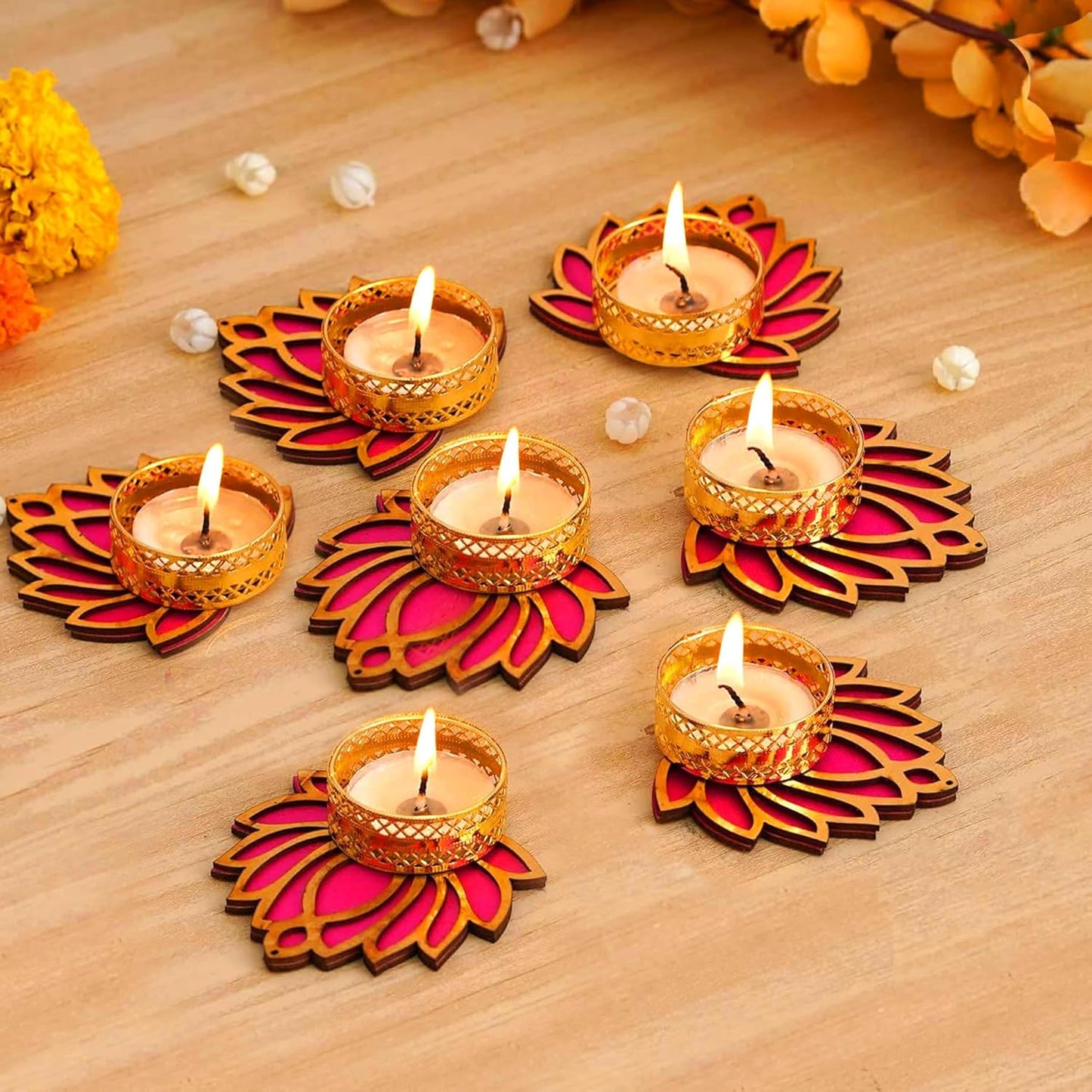 Decorative Lotus Tealight Candle Holders – Lotus Diya for Festive Home Décor, Rangoli, Diwali, Pooja & Gifting