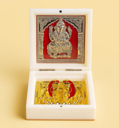 Premium Lord Ganesha Blessing Box with Golden Charan Paduka