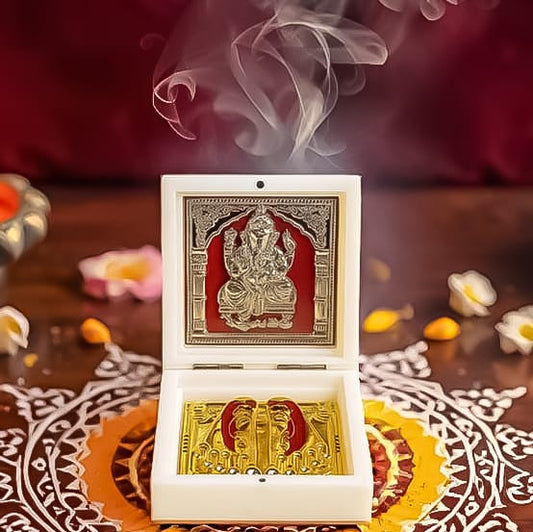 Premium Lord Ganesha Blessing Box with Golden Charan Paduka
